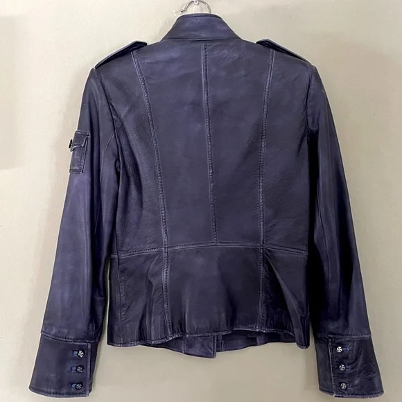 Tory Burch | Sgt Pepper Jacket in Indigo Leather, Sz 4-6 (tagged 6)… - Picture 3 of 9